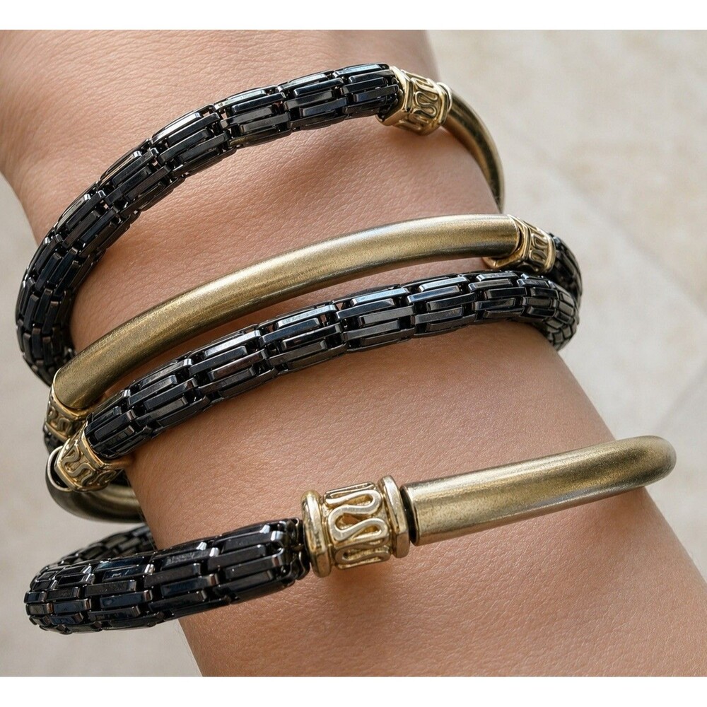 Multi-strand Wrap Bracelet Memory Wire Fashion Metallic Gold-tone Adjustable